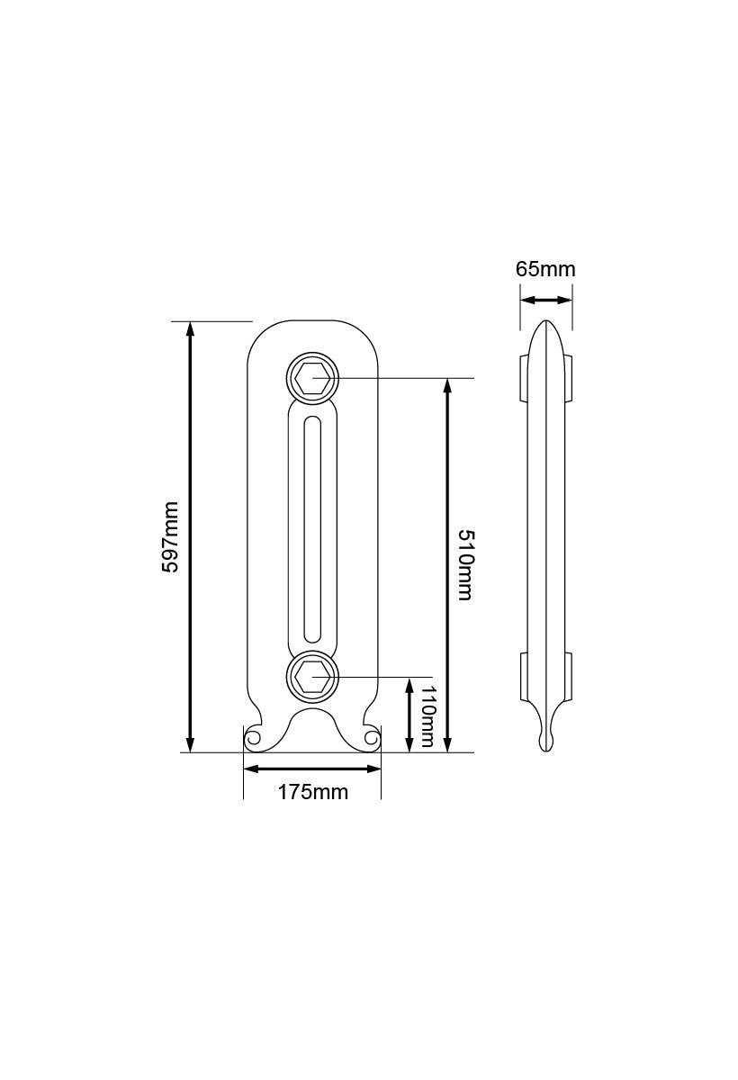 Technical drawing: 600mm / 2 sections (164mm) / Foundry Raw Section