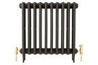 Florence Manual Radiator Valve Set in brass, fitted to black radiator
