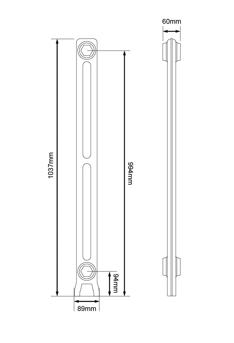 Technical drawing: 1040mm / 2 sections (154mm) / Foundry Raw Section