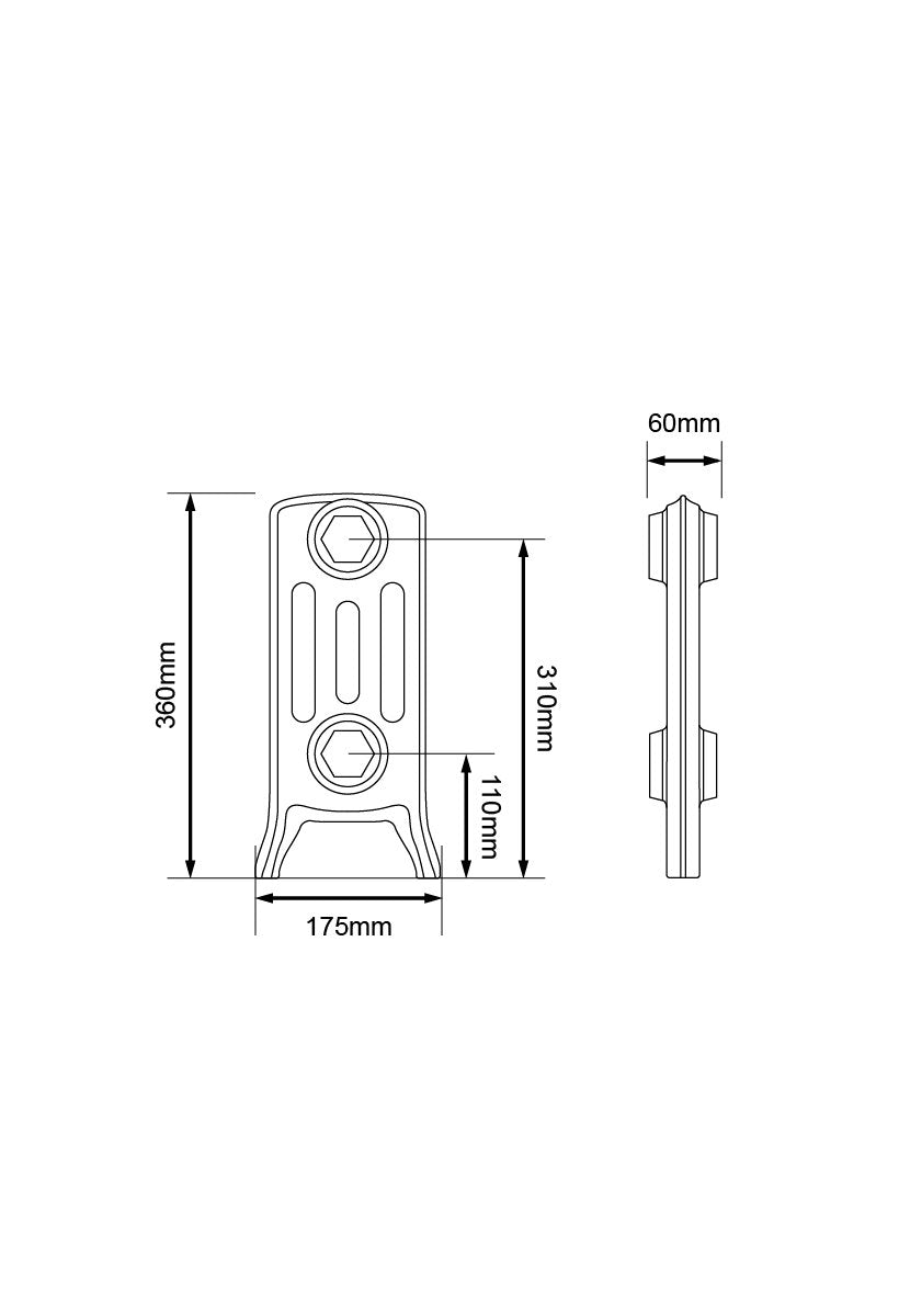 Technical drawing: 360mm / 2 sections (154mm) / Foundry Raw Section