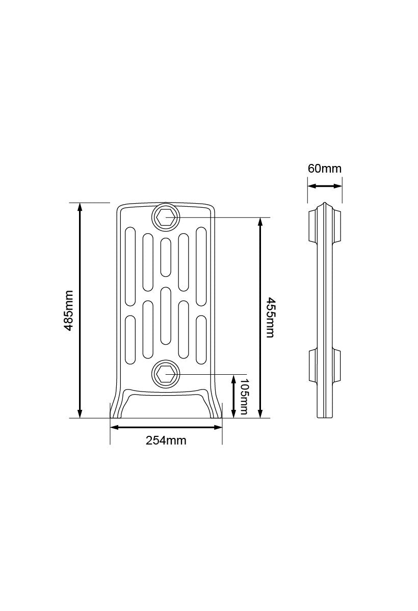 Technical drawing: 485mm / 2 sections (154mm) / Foundry Raw Section