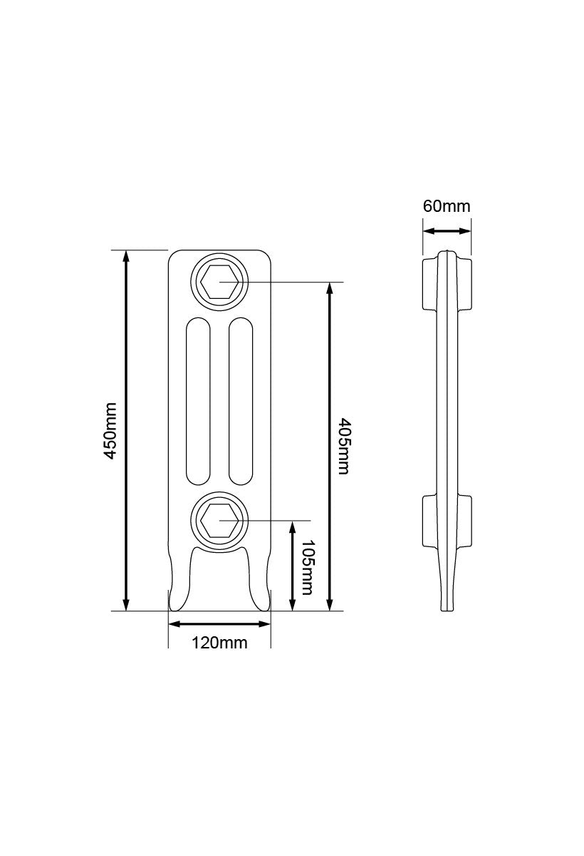 Technical drawing: 450mm / 2 sections (154mm) / Foundry Raw Section