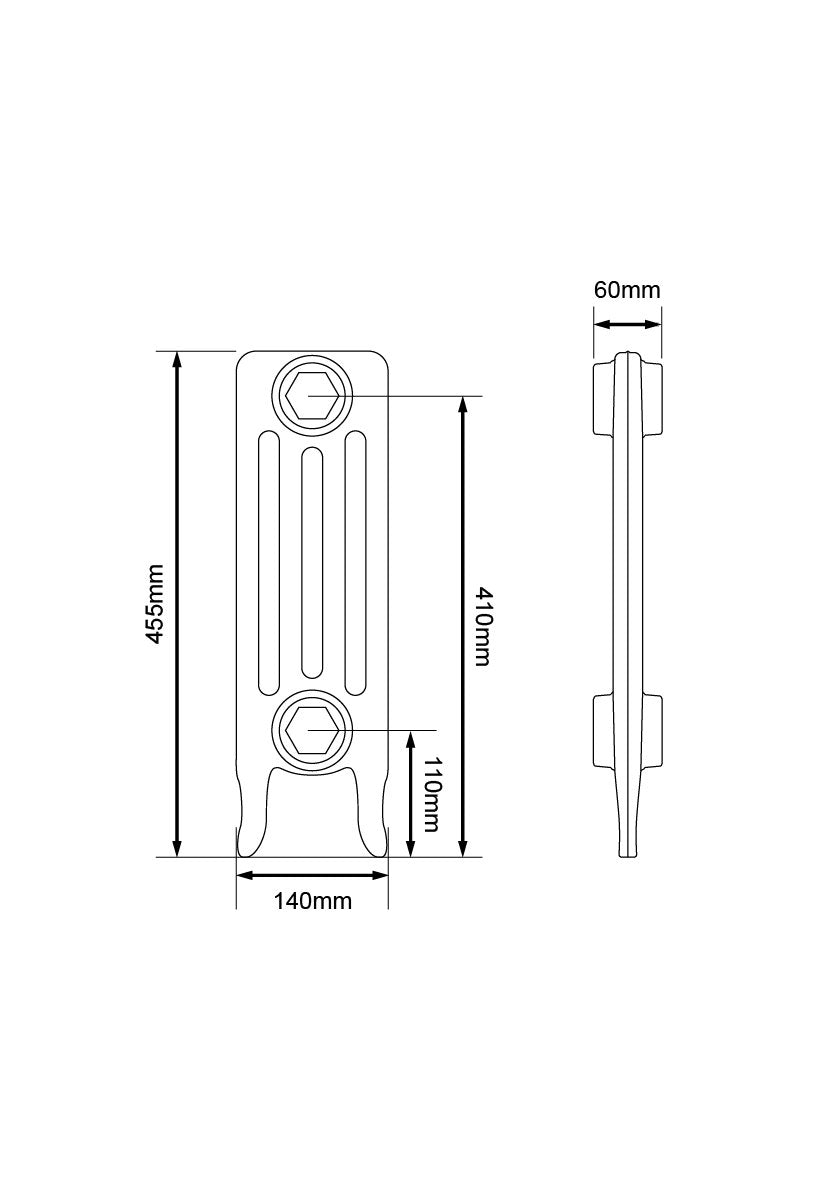 Technical drawing: 460mm / 2 sections (154mm) / Foundry Raw Section