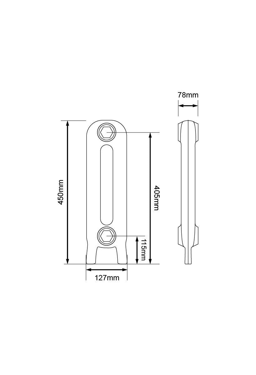 Technical drawing: 450mm / 2 sections (190mm) / Foundry Raw Section