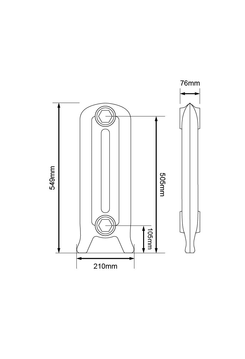 Technical drawing: 550mm / 2 sections (186mm) / Foundry Raw Section