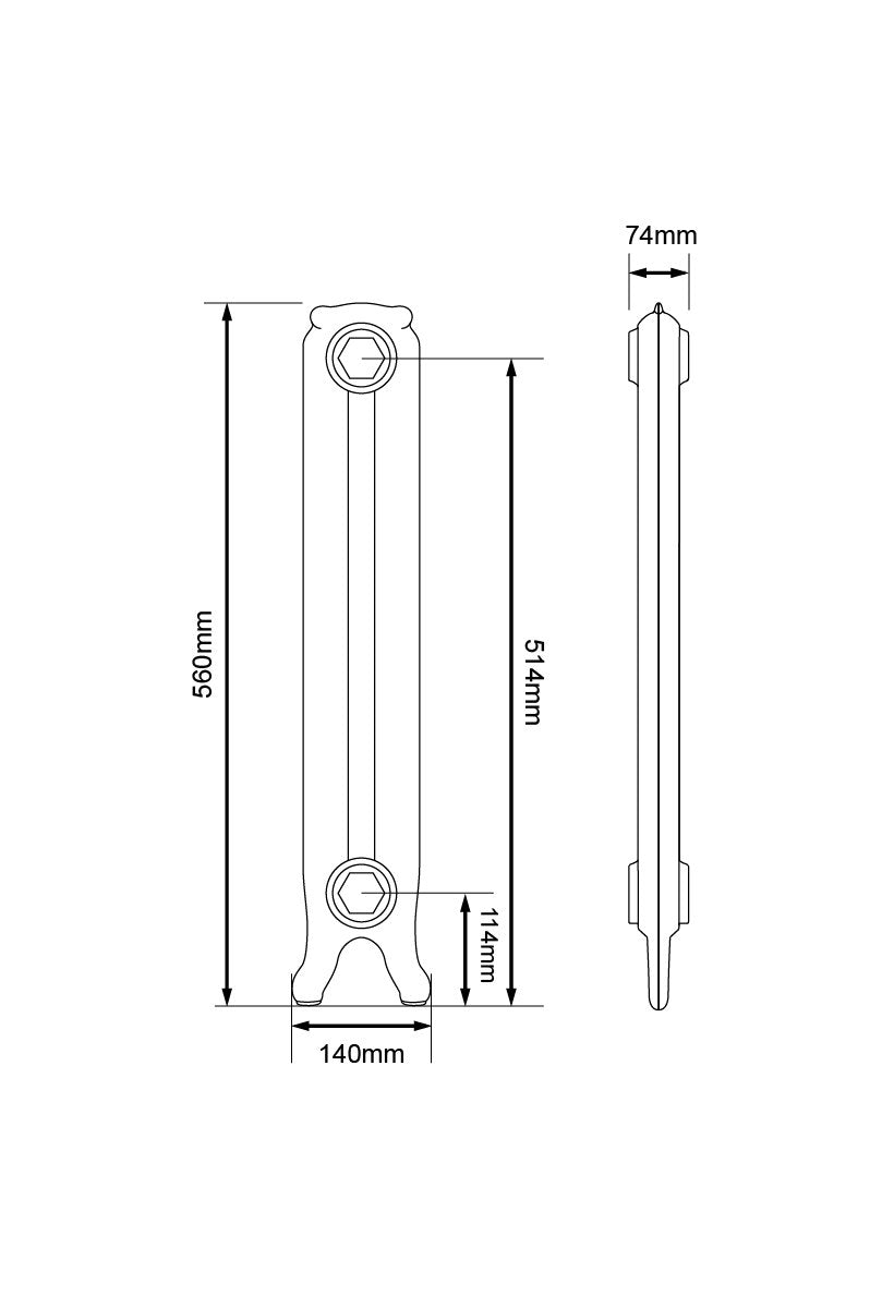 Technical drawing: 560mm / 2 sections (182mm) / Foundry Raw Section