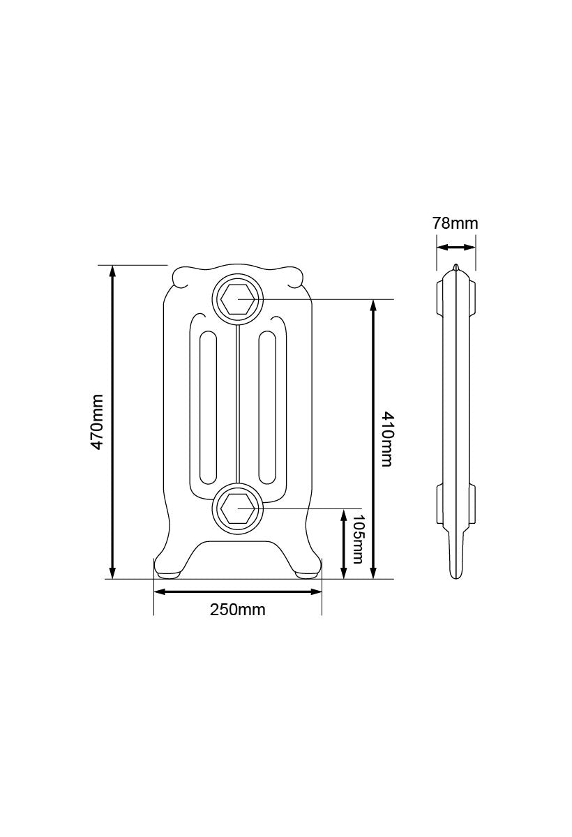 Technical drawing: 470mm / 2 sections (190mm) / Foundry Raw Section